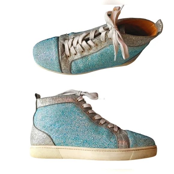 Christian Louboutin Blue & Silver Crystal Strass Louis Junior AB High Sn… - Picture 11 of 16